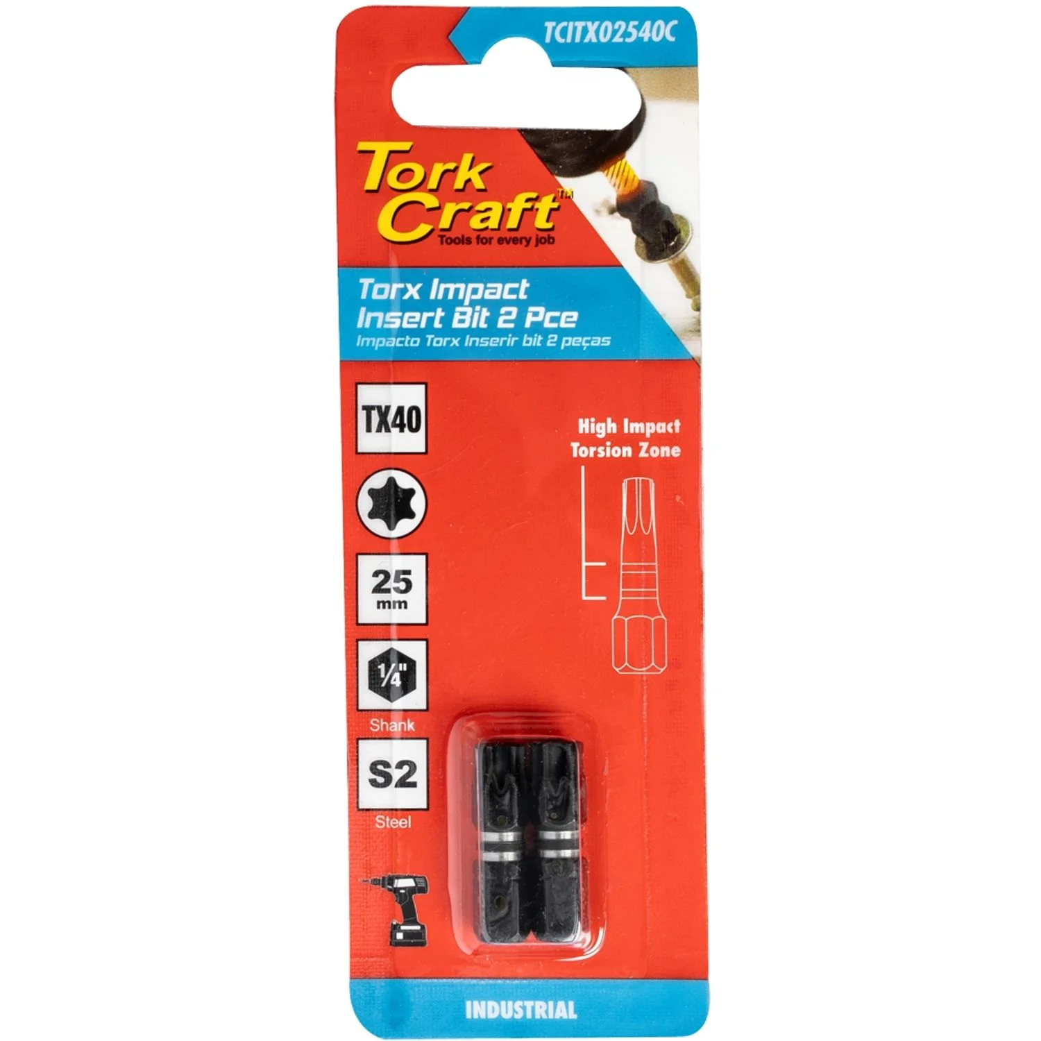 TCITX02540C.webp TORX TX 40 IMPACT INSERT BIT 25MM 2PC CARDED - Image 1