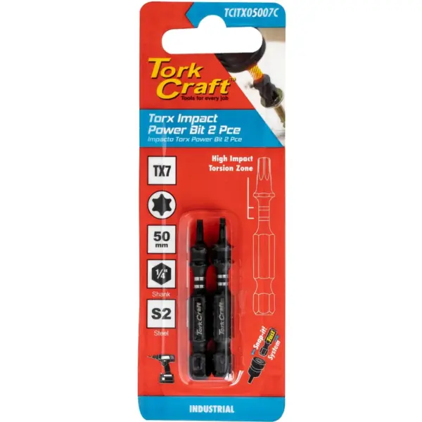 TORX TX 7 IMPACT POWER BIT 50MM 2PC CARDED