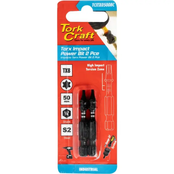 TORX TX 8 IMPACT POWER BIT 50MM 2PC CARDED