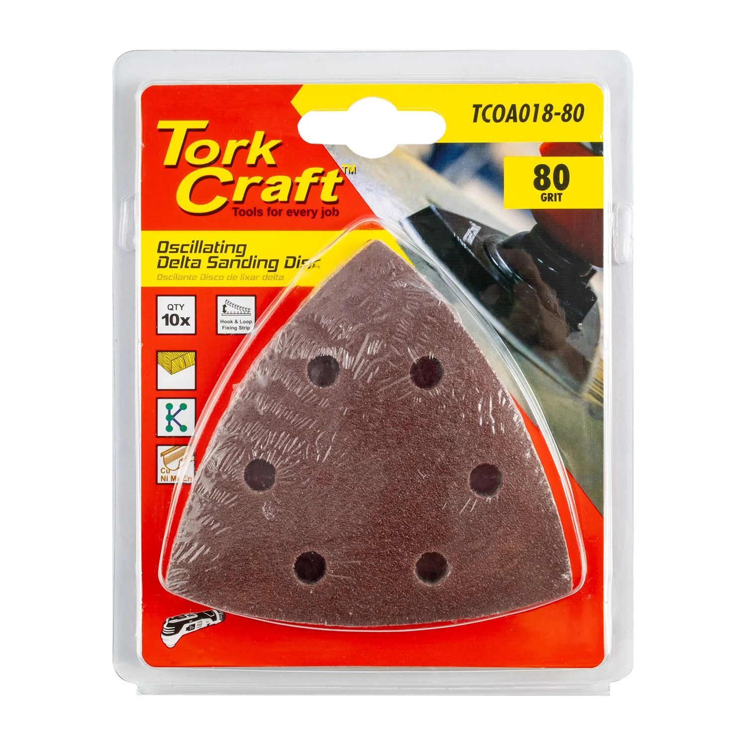 TCOA018-80.webp OSCILLATING SANDPAPER A/O 93MM 10PC DELTA SHAPE 80GRIT - Image 1