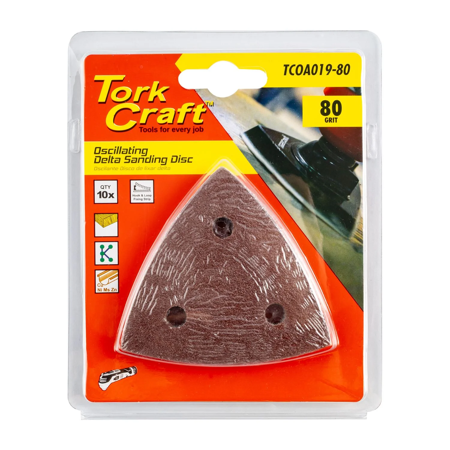 TCOA019-80.webp OSCILLATING SANDPAPER A/O 80MM 10PC DELTA SHAPE 80GRIT - Image 1