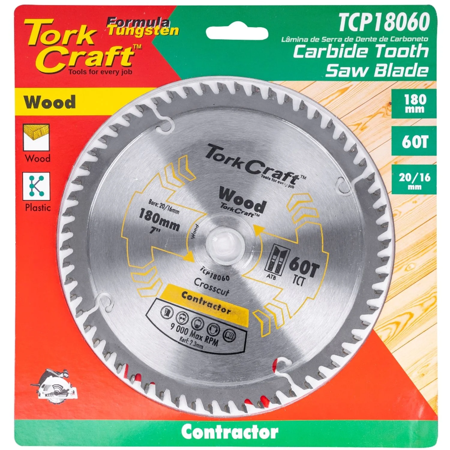 TCP18060.webp BLADE CONTRACTOR 180 X 60T 20/16 CIRCULAR SAW TCT - Image 1