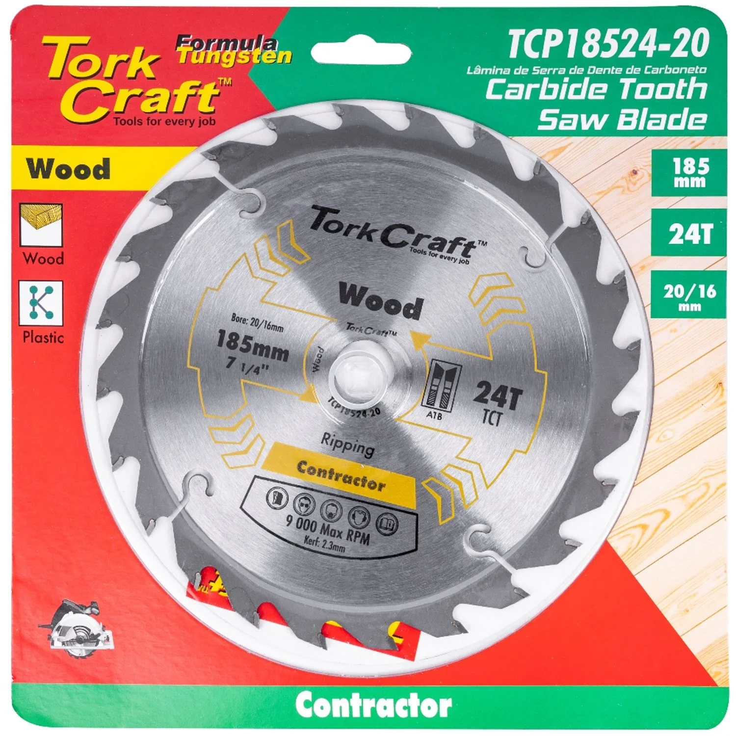 TCP18524-20.webp BLADE CONTRACTOR 185 X 24T 20-16MM CIRCULAR SAW TCT - Image 1