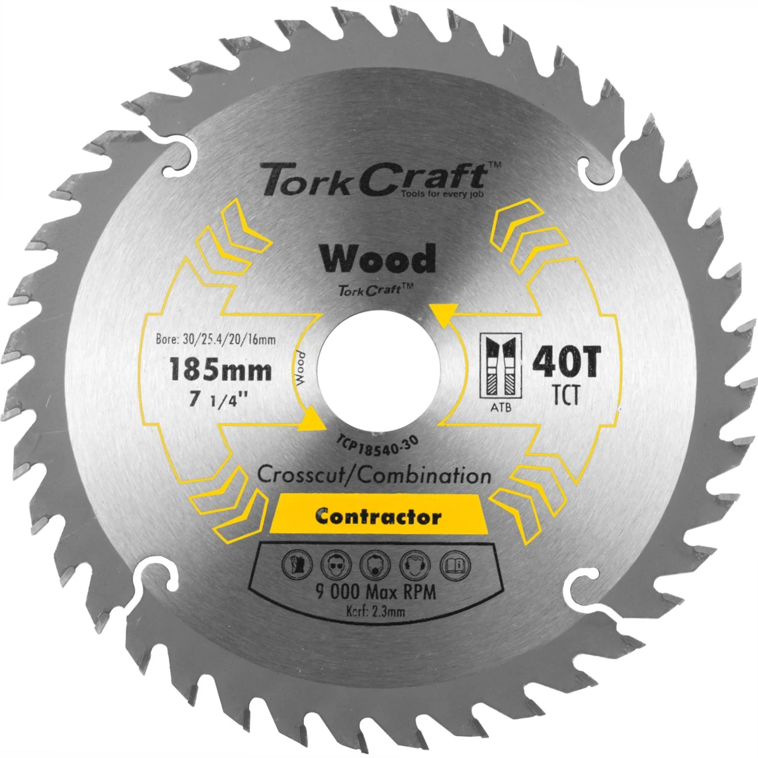 TCP18540-30.webp BLADE CONTRACTOR 185 X 40T 30/20/16/1 CIRCULAR SAW TCT - Image 1