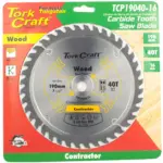 BLADE CONTRACTOR 190 X 40T 16MM CIRCULAR SAW TCT - Image 2