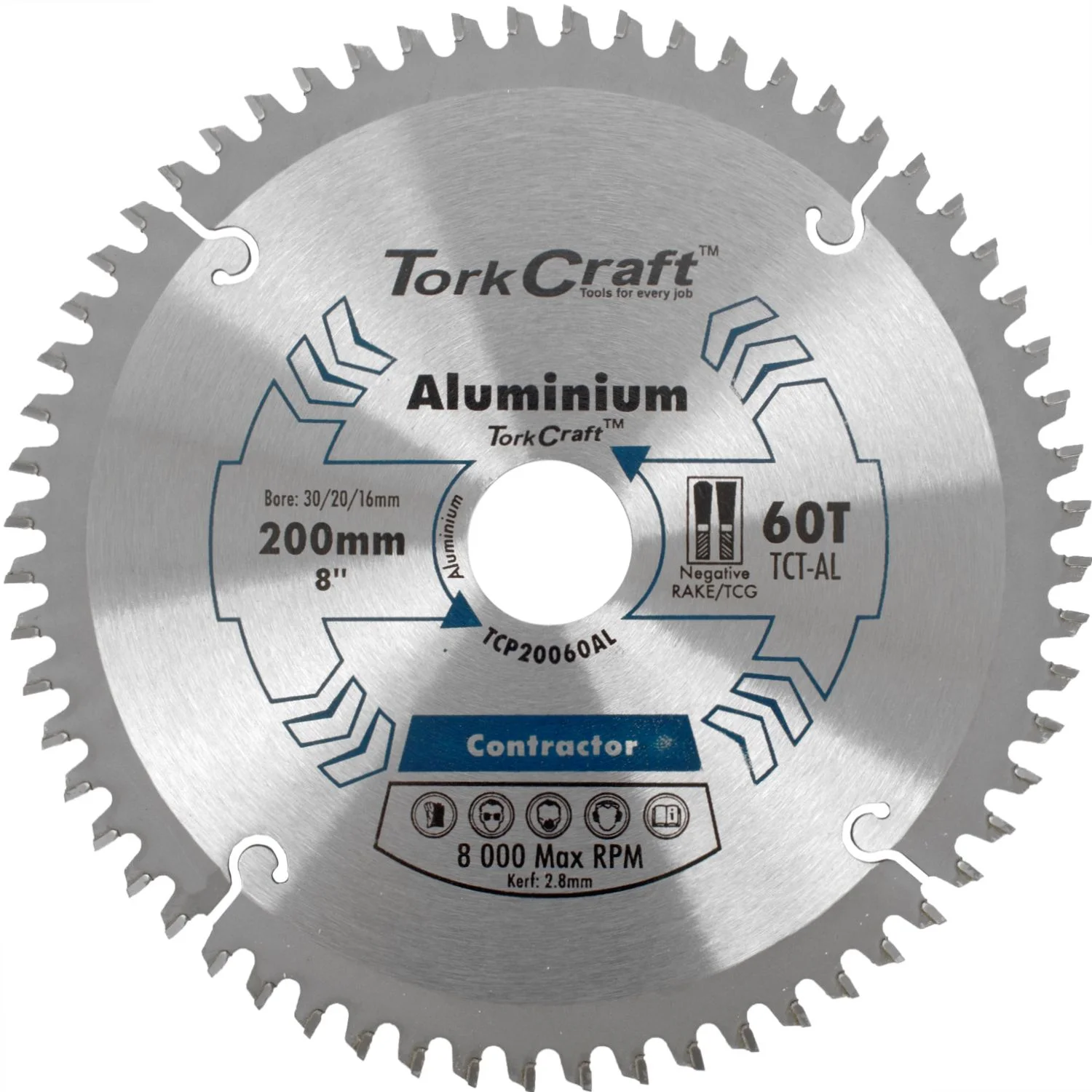 TCP20060AL.webp BLADE CONTACTOR ALUM 200 X 60T 30/20/16 CIRCULAR SAW TCT - Image 1