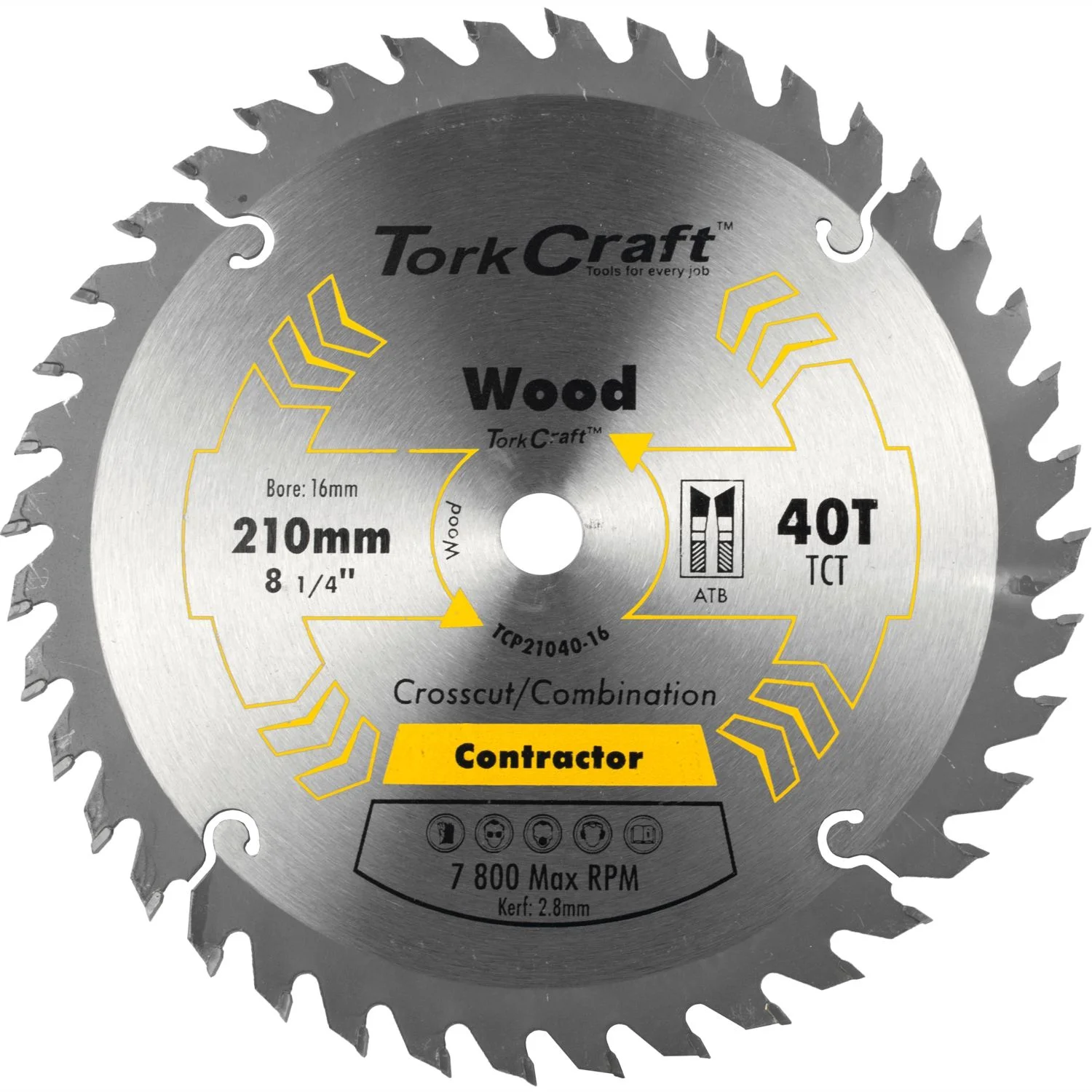 TCP21040-16.webp BLADE CONTRACTOR 210 X 40T-16MM CIRCULAR SAW TCT - Image 1