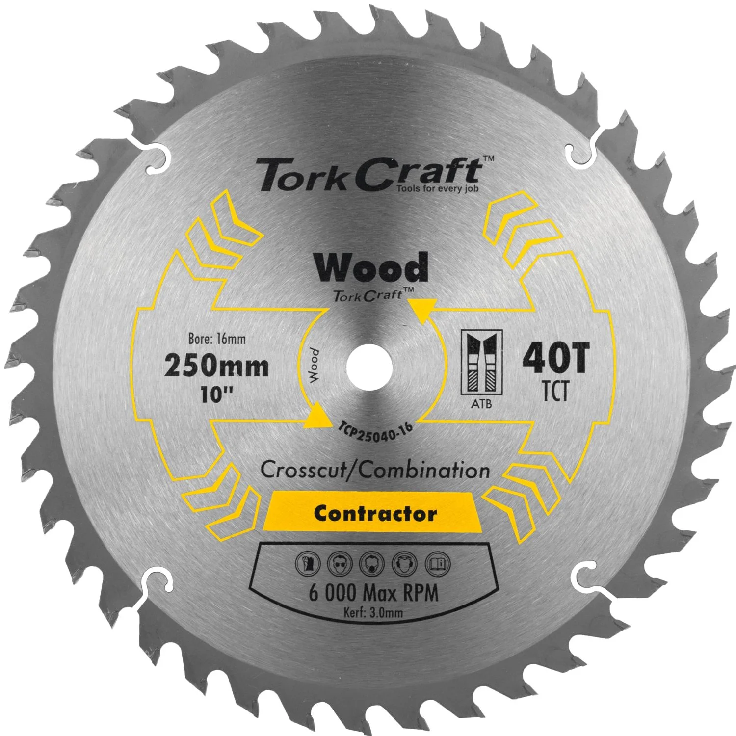 TCP25040-16.webp BLADE CONTRACTOR 250 X 40T 16MM CIRCULAR SAW TCT - Image 1