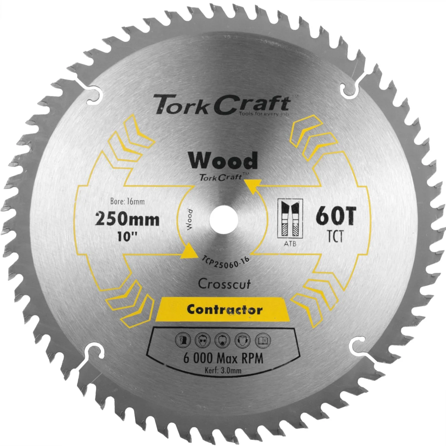 TCP25060-16.webp BLADE CONTRACTOR 250 X 60T 16MM CIRCULAR SAW TCT - Image 1