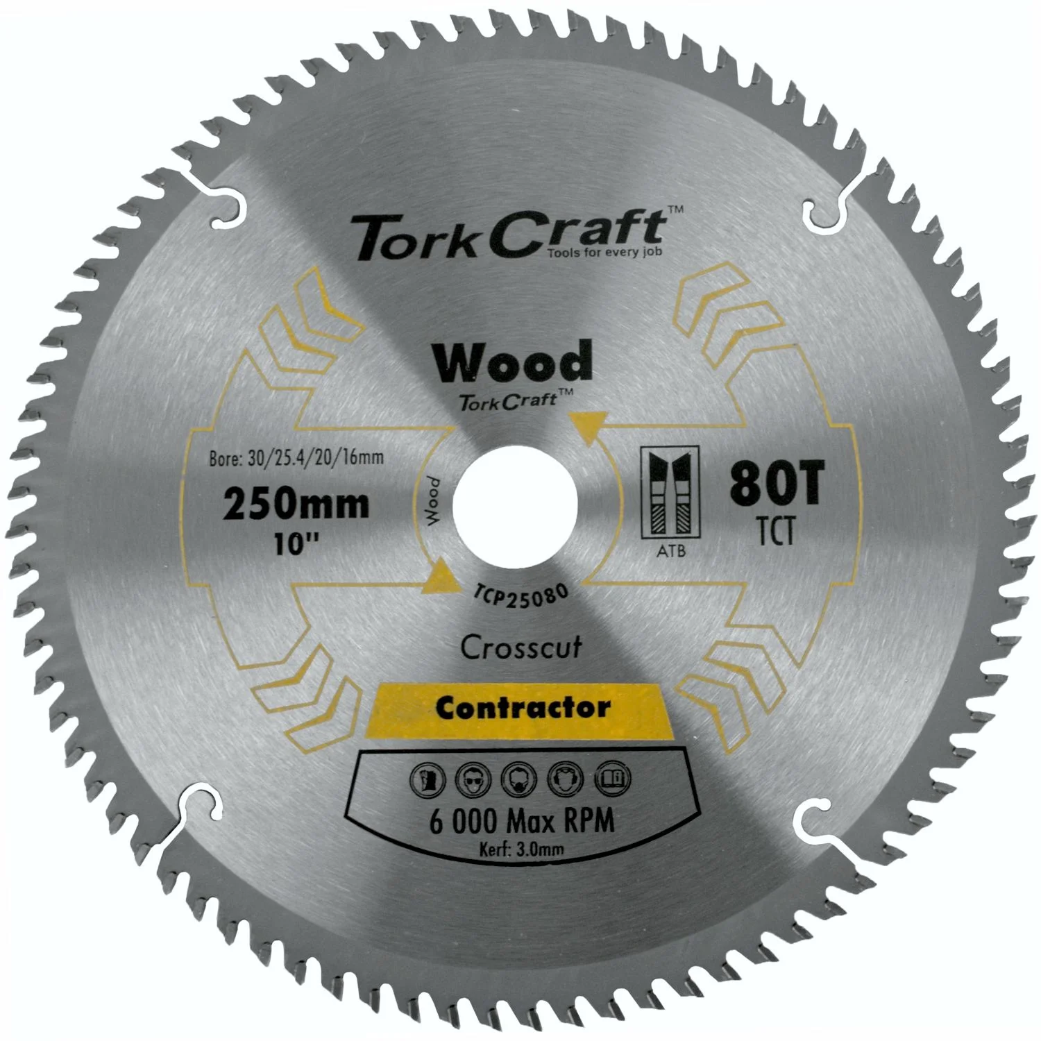 TCP25080.webp BLADE CONTRACTOR 250 X 80T ATB 30/16 CIRCULAR SAW TCT - Image 1