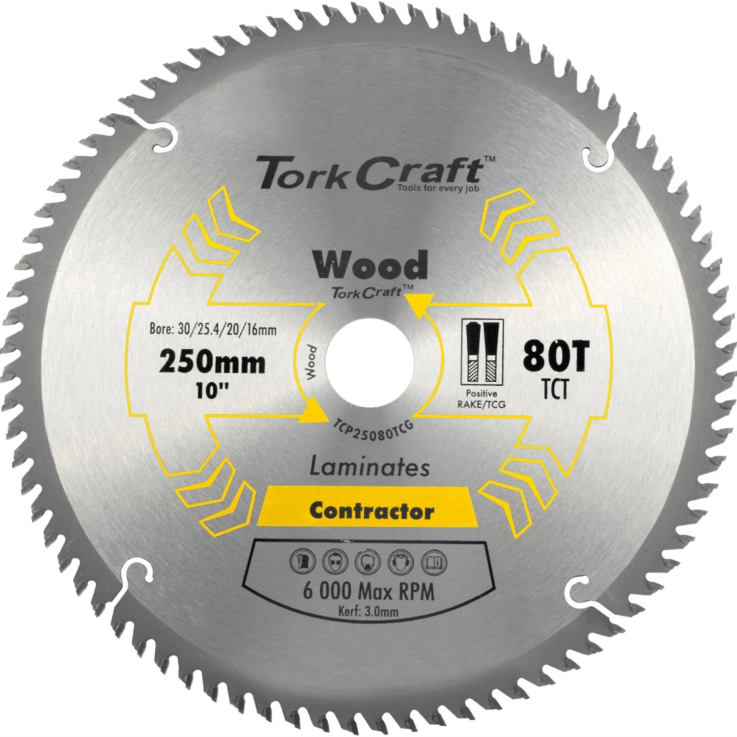 TCP25080TCG.webp BLADE CONTRACTOR 250 X 80T TCG NEG CIRCULAR SAW TCT - Image 1