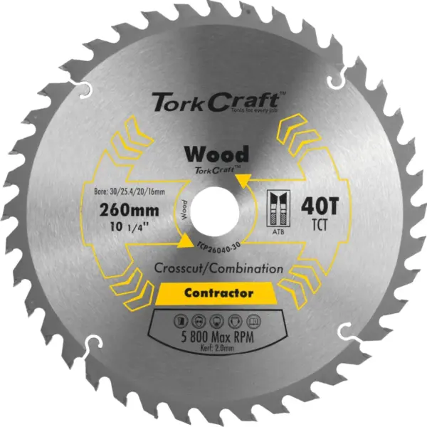 BLADE CONTRACTOR 260 X 40T 30/1/20/16 CIRCULAR SAW TCT