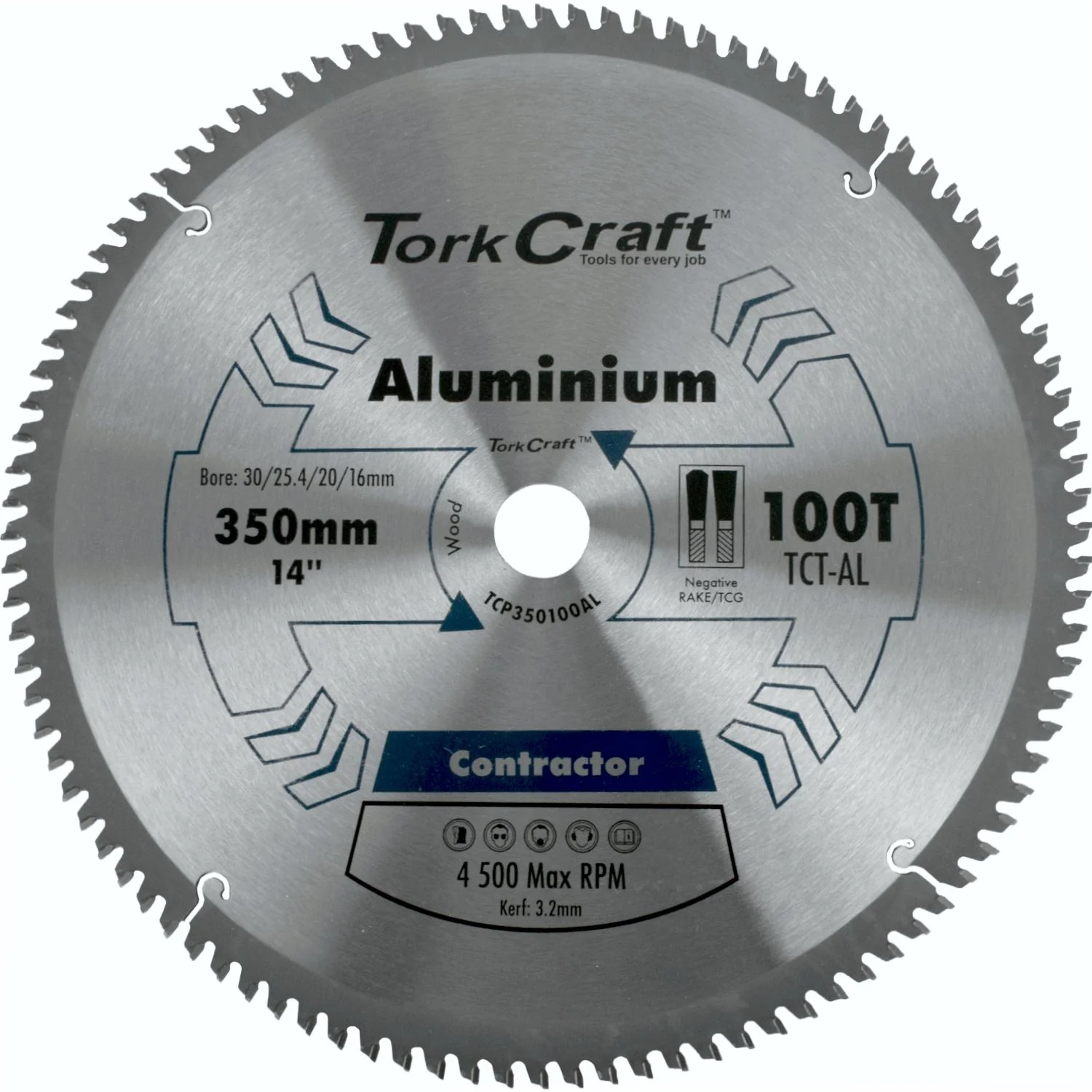 TCP350100AL.webp BLADE CONTRACTOR ALUM 350 X 100T TCG NEG CIRCULAR SAW TCT - Image 1