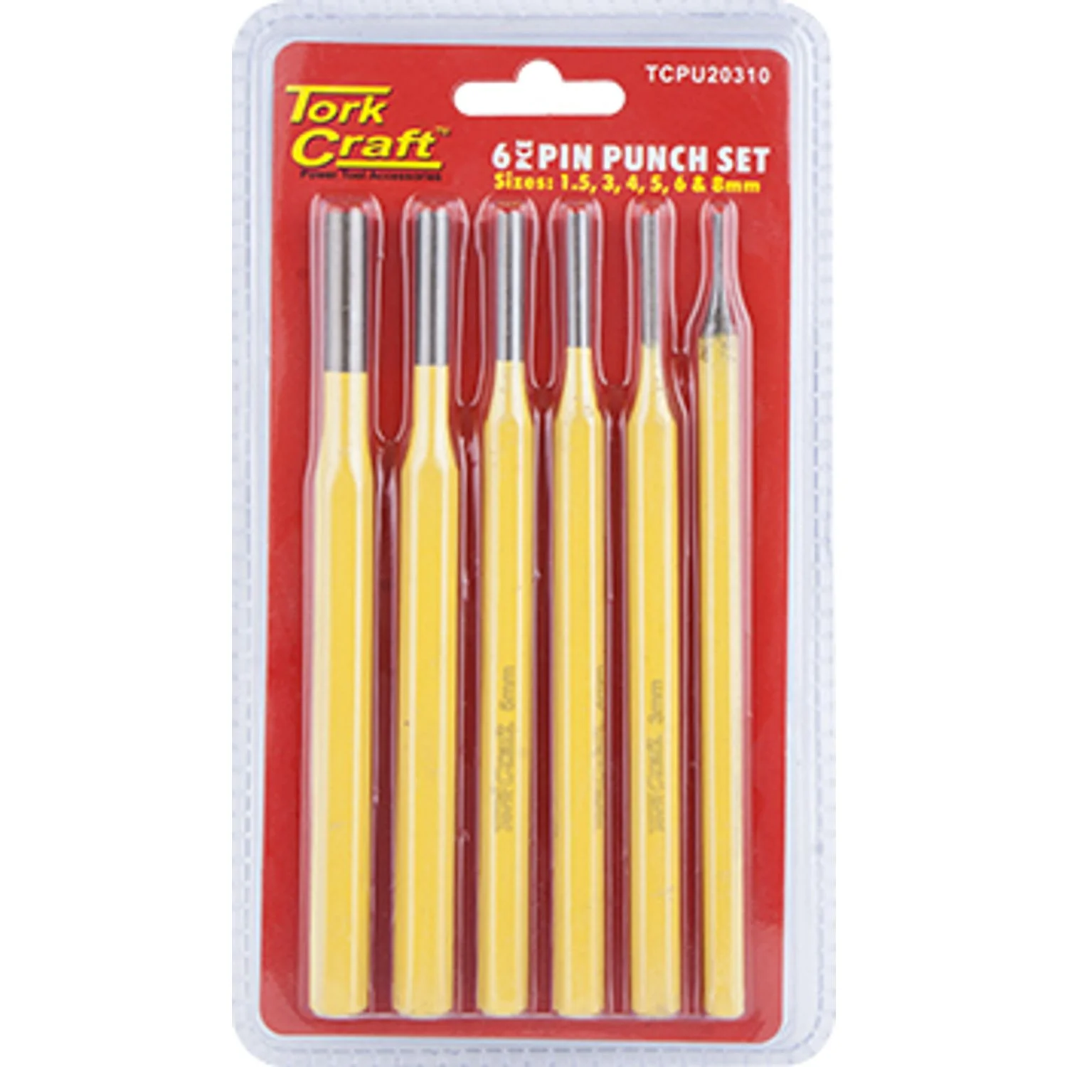 TCPU20310.webp TORK CRAFT PIN PUNCH SET 6PC - 1.5 3 4 5 6 8MM YELLOW - Image 1
