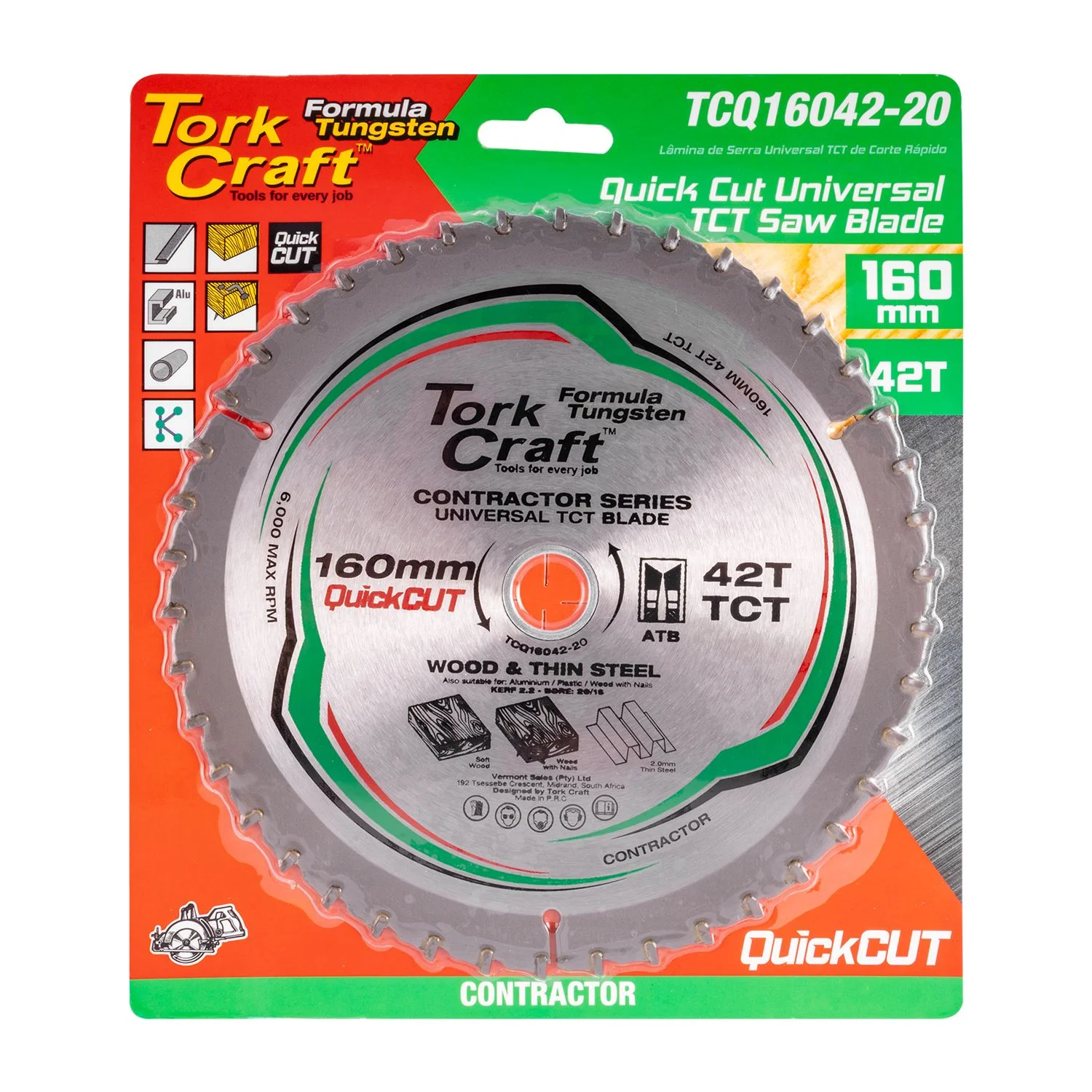 TCQ16042-20.webp UNIVERSAL QUICK CUT TCT BLADE 160X42T 20-16 - Image 1