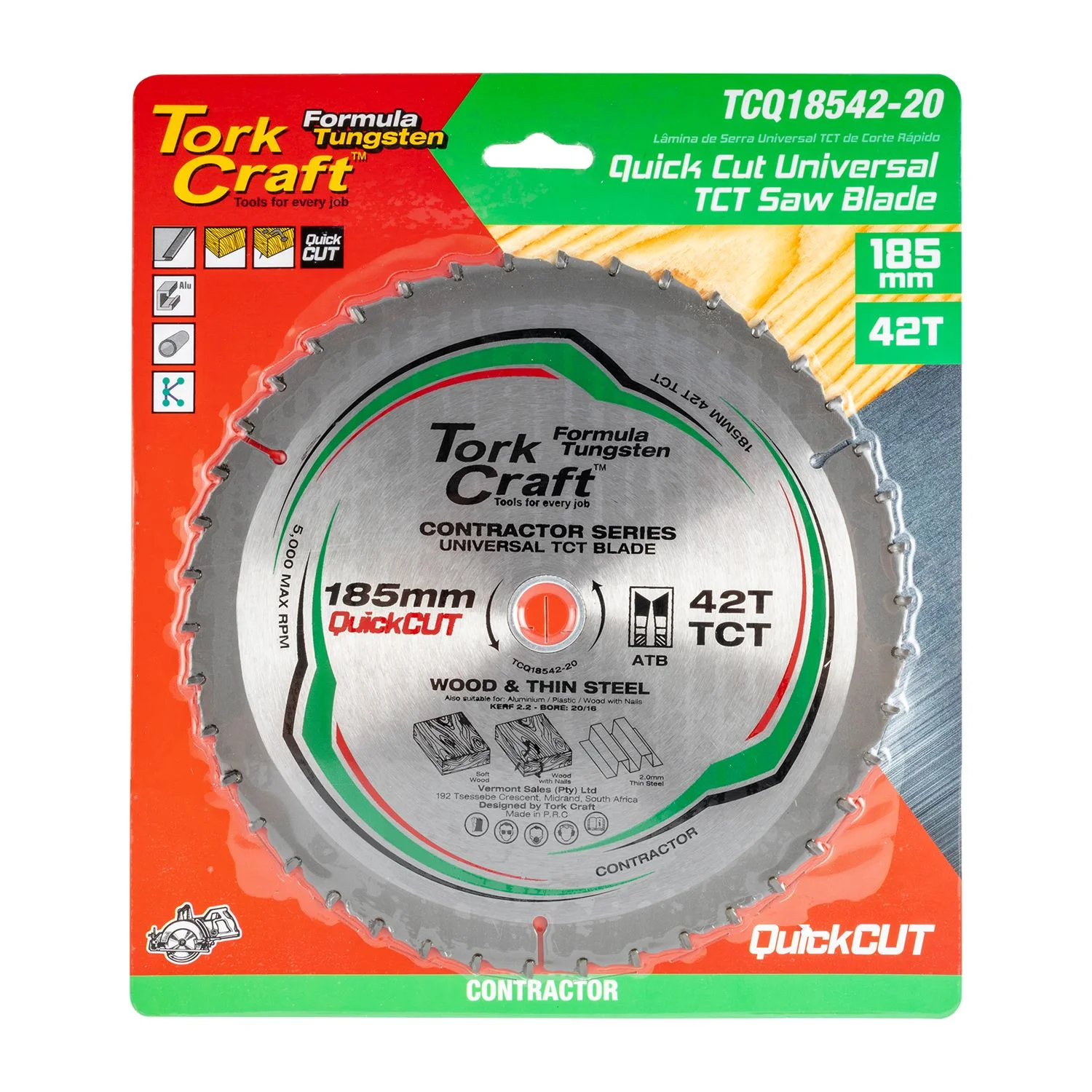 TCQ18542-20.webp UNIVERSAL QUICK CUT TCT BLADE 185X42T 20-16 - Image 1