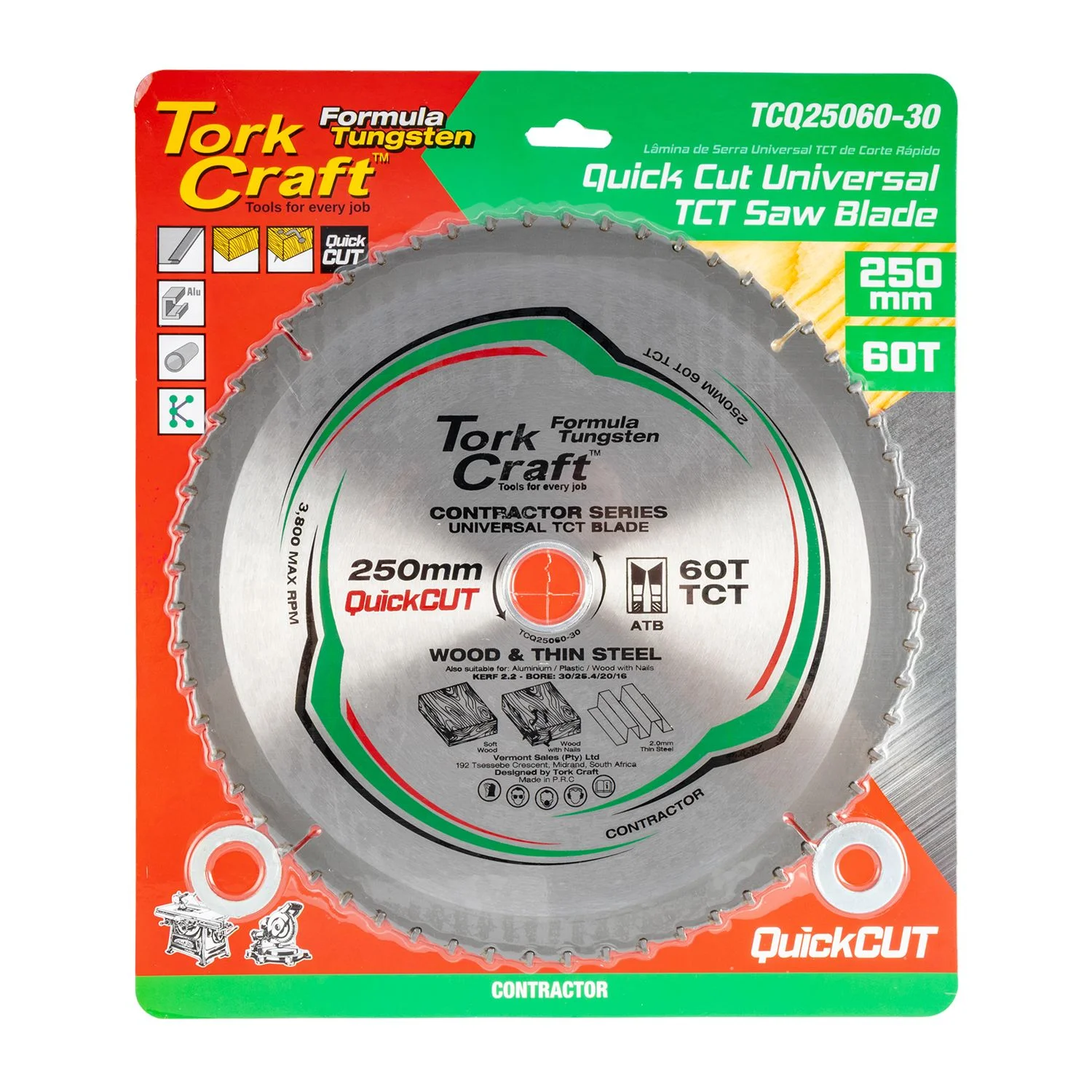 TCQ25060-30.webp UNIVERSAL QUICK CUT TCT BLADE 250X60T 30-20-16 - Image 1