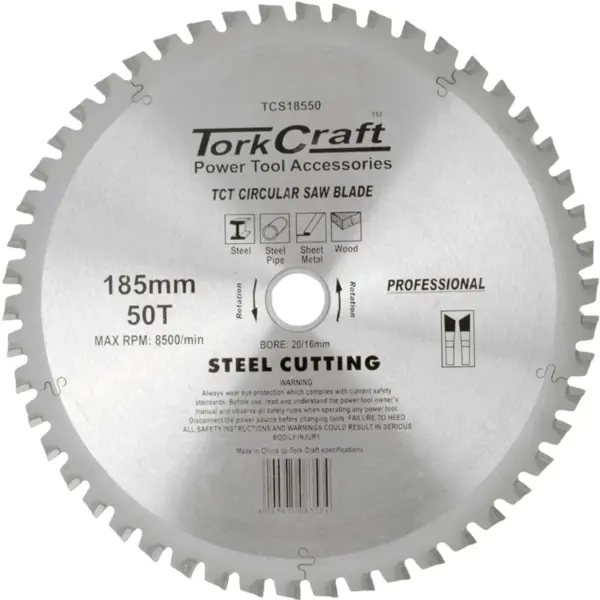 TCT BLADE STEEL CUTTING 185X50T 20/16