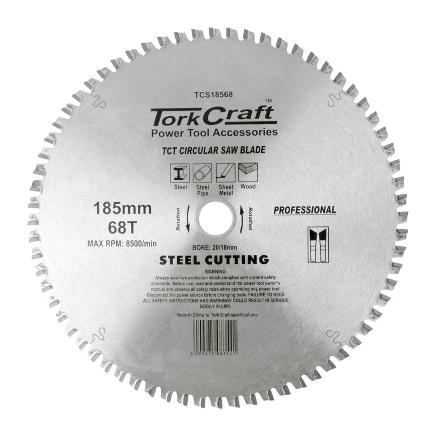 TCS18568.webp TCT BLADE STEEL CUTTING 185X68T 20/16 - Image 1