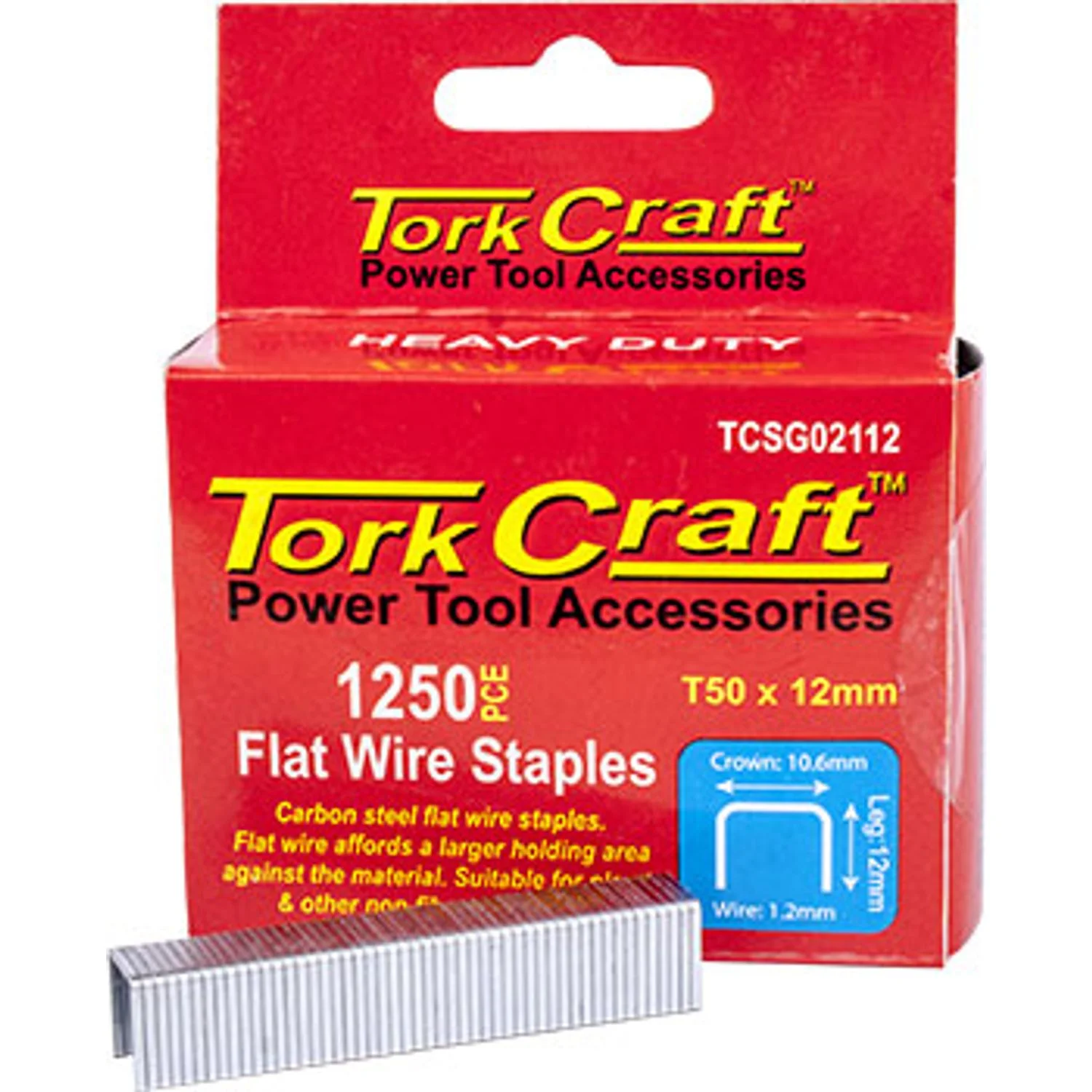 TCSG02112.webp FLAT WIRE STAPLE 16G X 10.6MM X 12MM T50 1250PC C/STEEL FOR TCSG0210 - Image 1