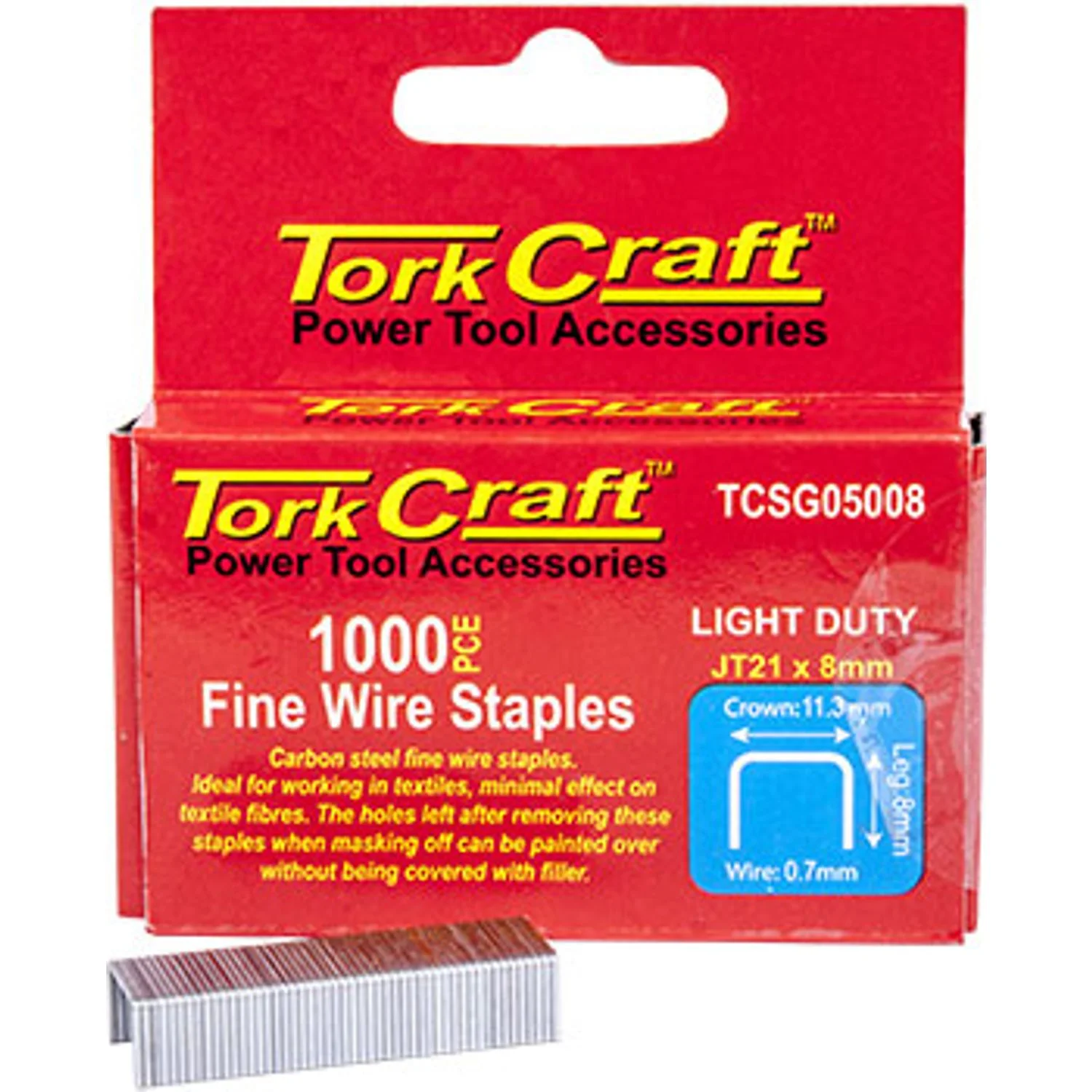 TCSG05008.webp FLAT WIRE STAPLE 21G X 0.7MM X 8MM JT21 1000PC C/STEEL FOR TCSG0500 - Image 1
