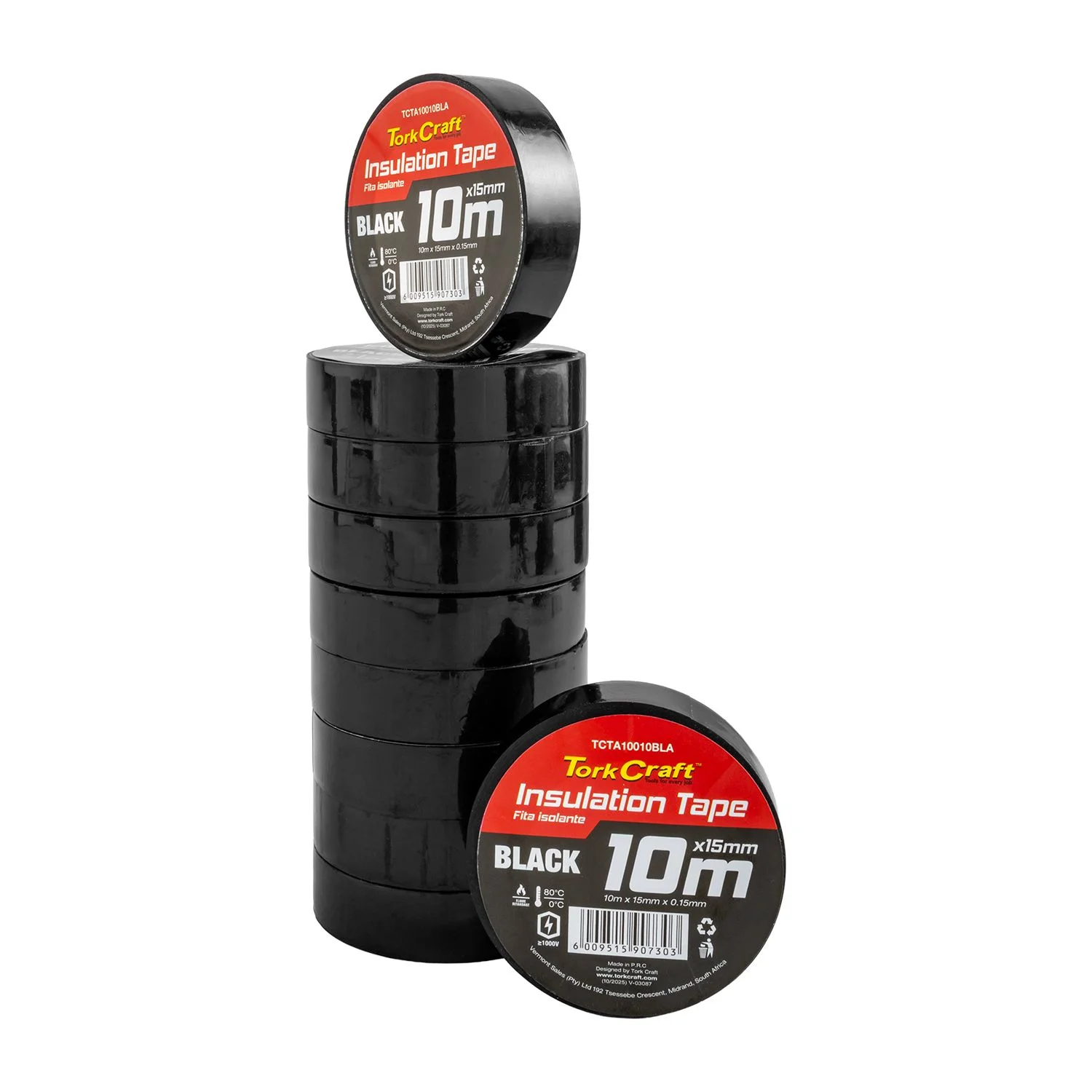 TCTA10010BLA.webp 0.15MMX15MMX10M BLACK INSULATION TAPE - Image 1