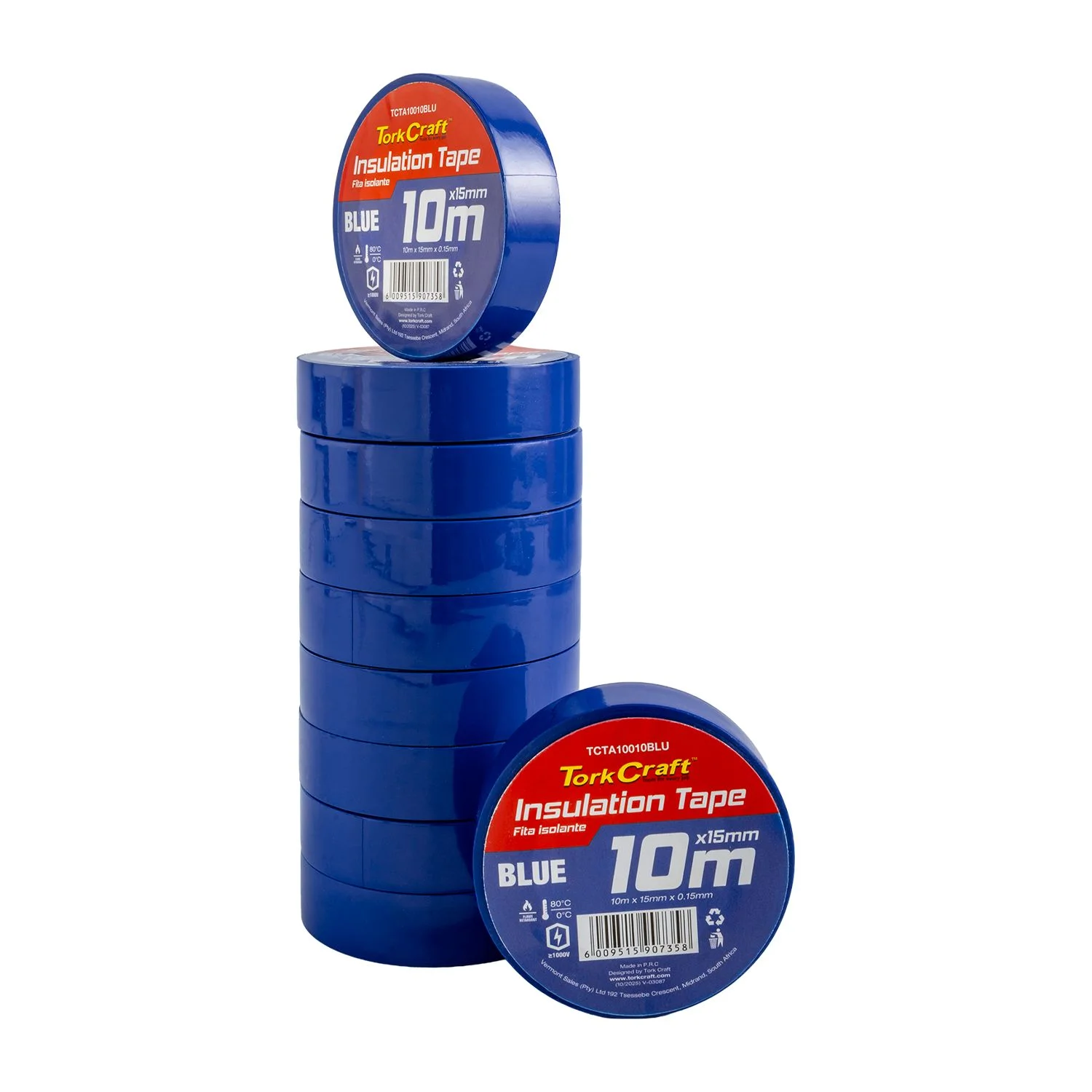 TCTA10010BLU.webp 0.15MMX15MMX10M BLUE INSULATION TAPE - Image 1