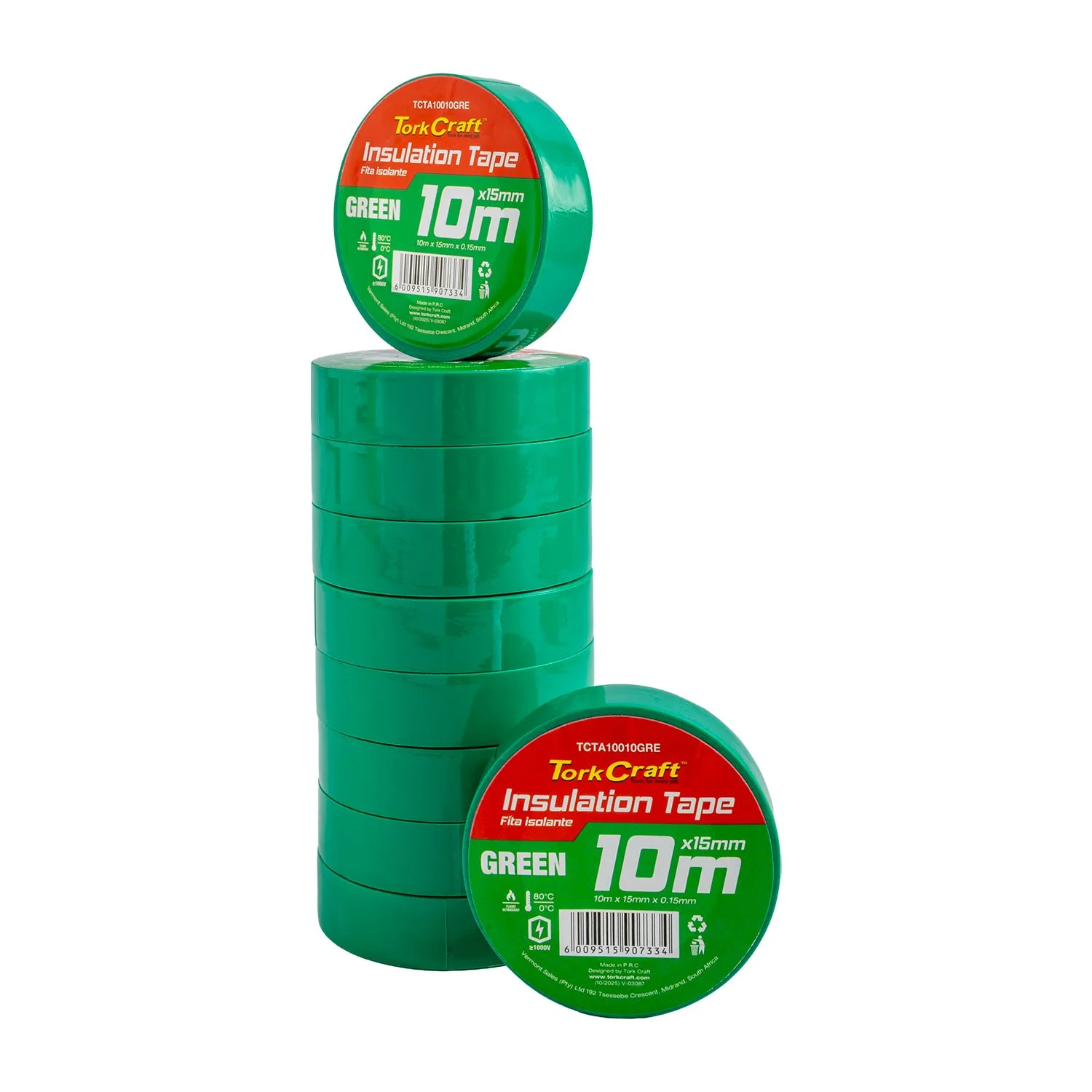TCTA10010GRE.webp 0.15MMX15MMX10M GREEN INSULATION TAPE - Image 1