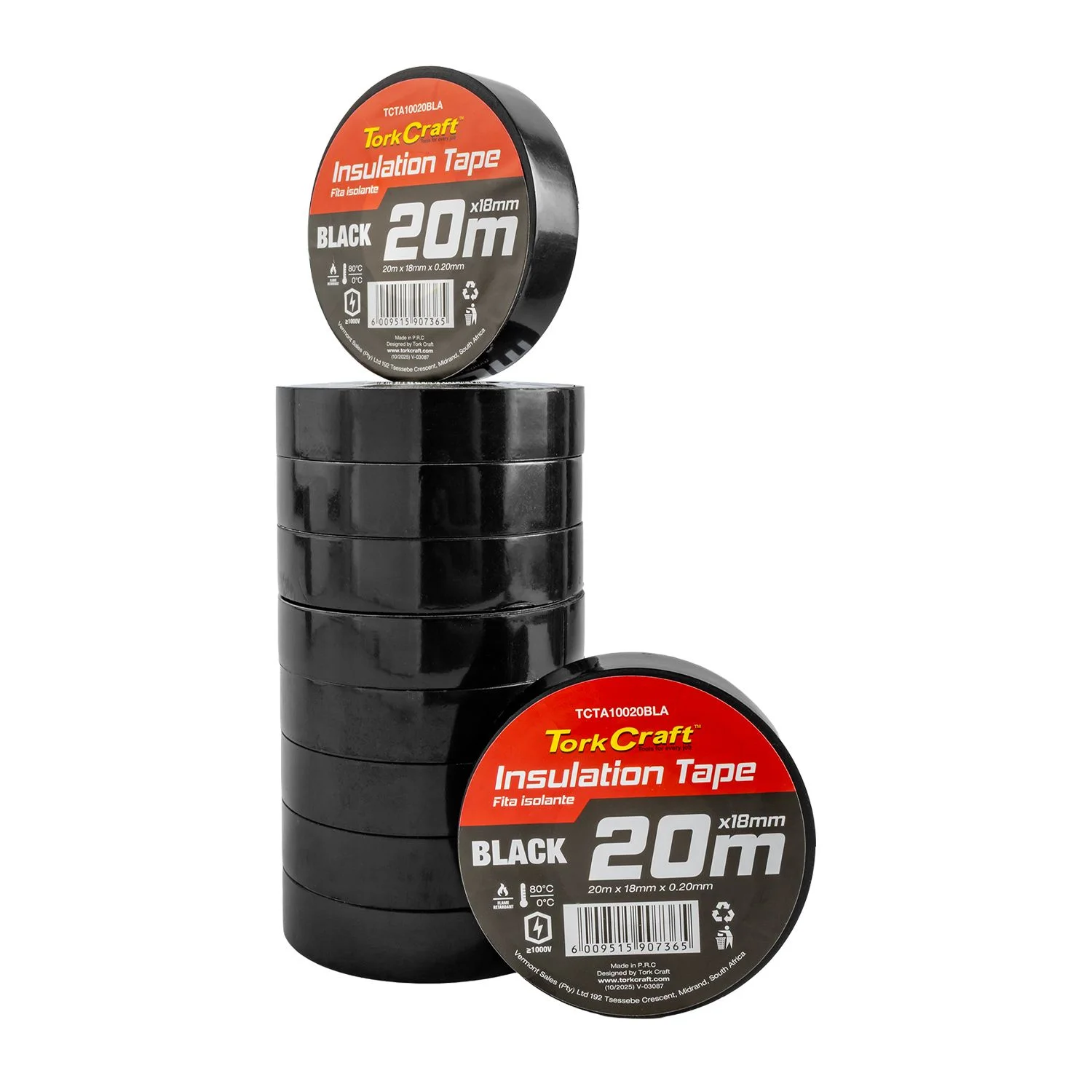 TCTA10020BLA.webp 0.20MMX18MMX20M BLACK INSULATION TAPE - Image 1