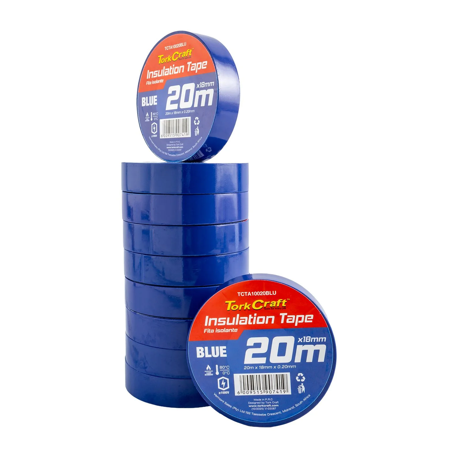 TCTA10020BLU.webp 0.20MMX18MMX20M BLUE INSULATION TAPE - Image 1
