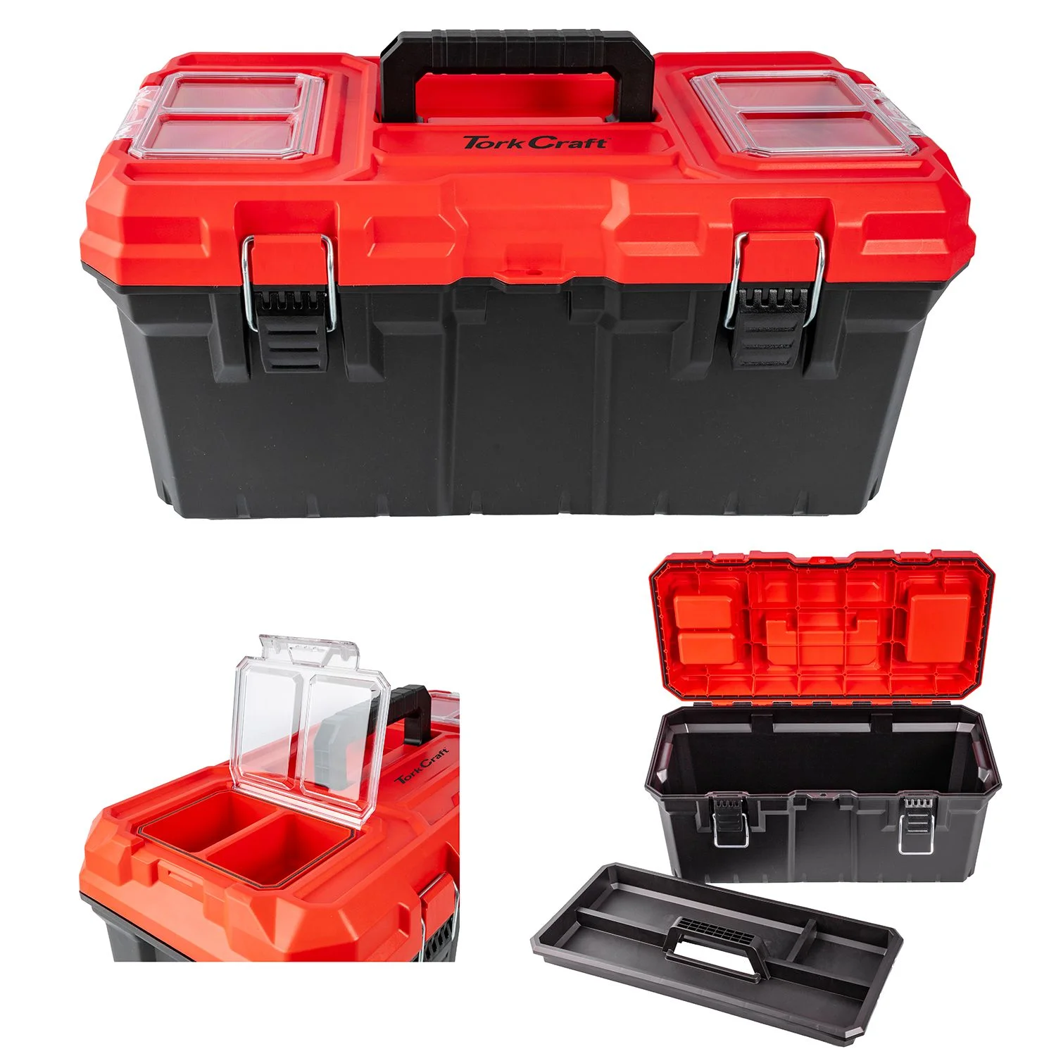 TCTB310.webp HEAVY DUTY PLASTIC TOOL BOX WITH ORGANIZER RED/BLACK 550MM - Image 1