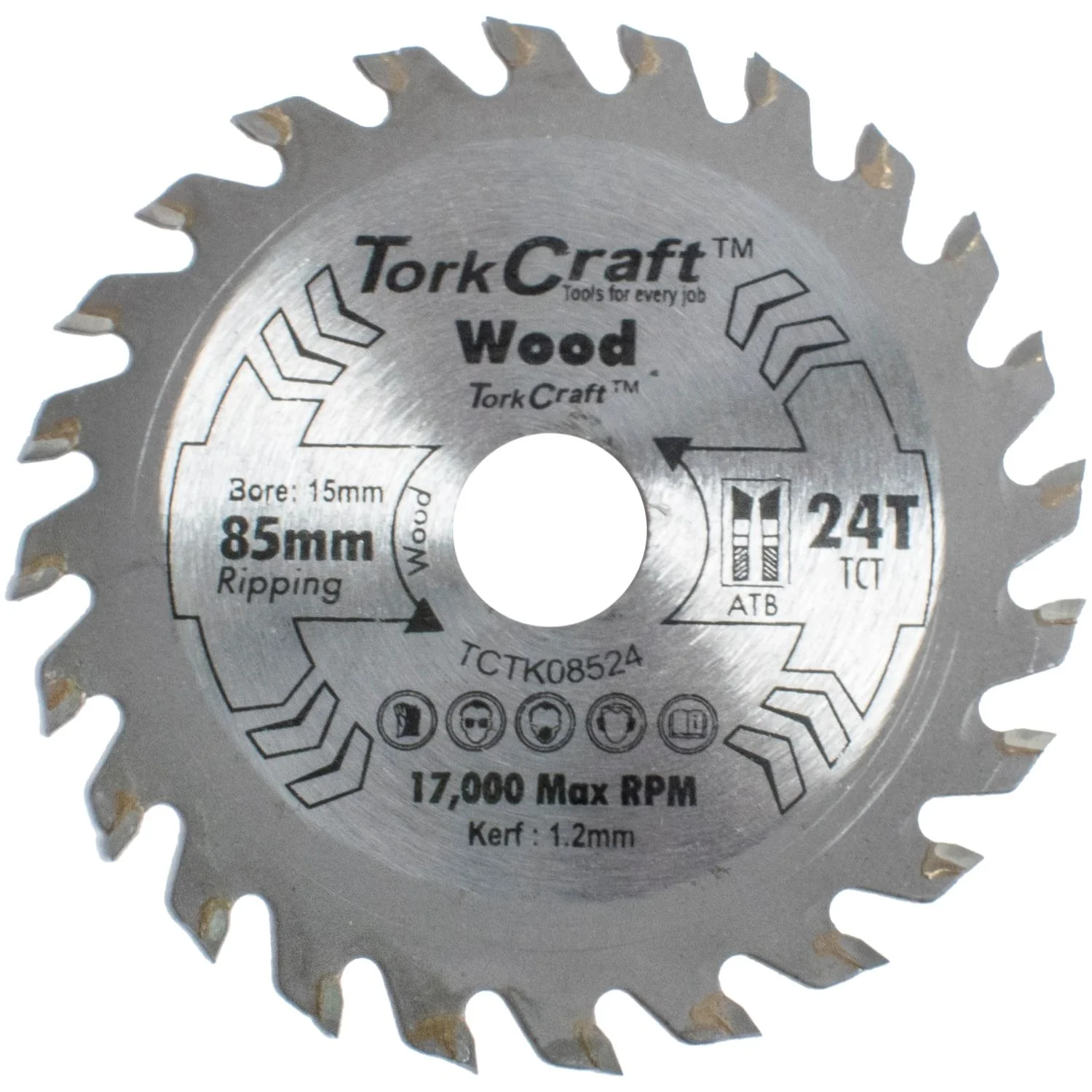 TCTK08524.webp TCT SAW BLADE 85MM X 1.2MM X 15MM X 24T WOOD THIN KERF - Image 1