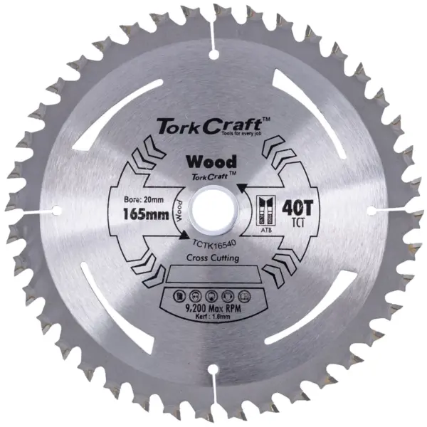 TCT SAW BLADE 165MM X 1.6MM X 20MM X 40T WOOD THIN KERF