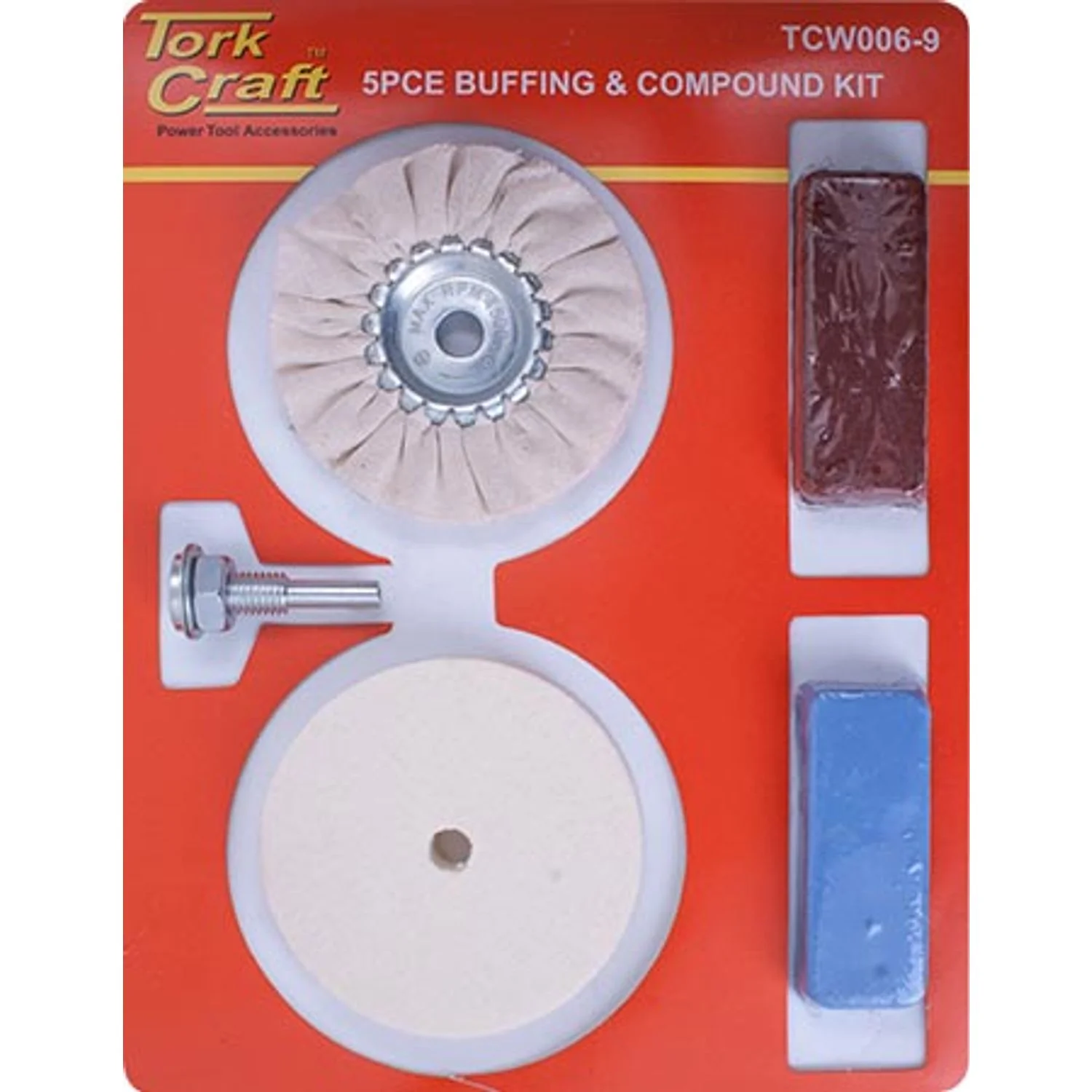TCW006-9.webp POLISHING BUFFING and COMPOUND KIT 5PCE WITH FELT BUFF FOR DRILL - Image 1
