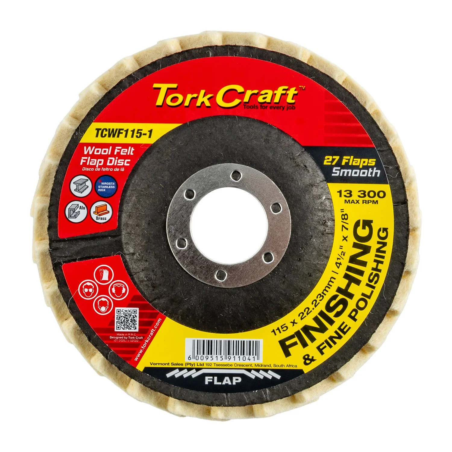 TCWF115-1.webp FLAP DISC WOOL FELT 115MM X 22.23MM TCFD POLISHING - Image 1