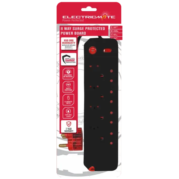 ELECTRICMATE MULTIPLUG 8WAY S/SWITCH SURGE BLACK