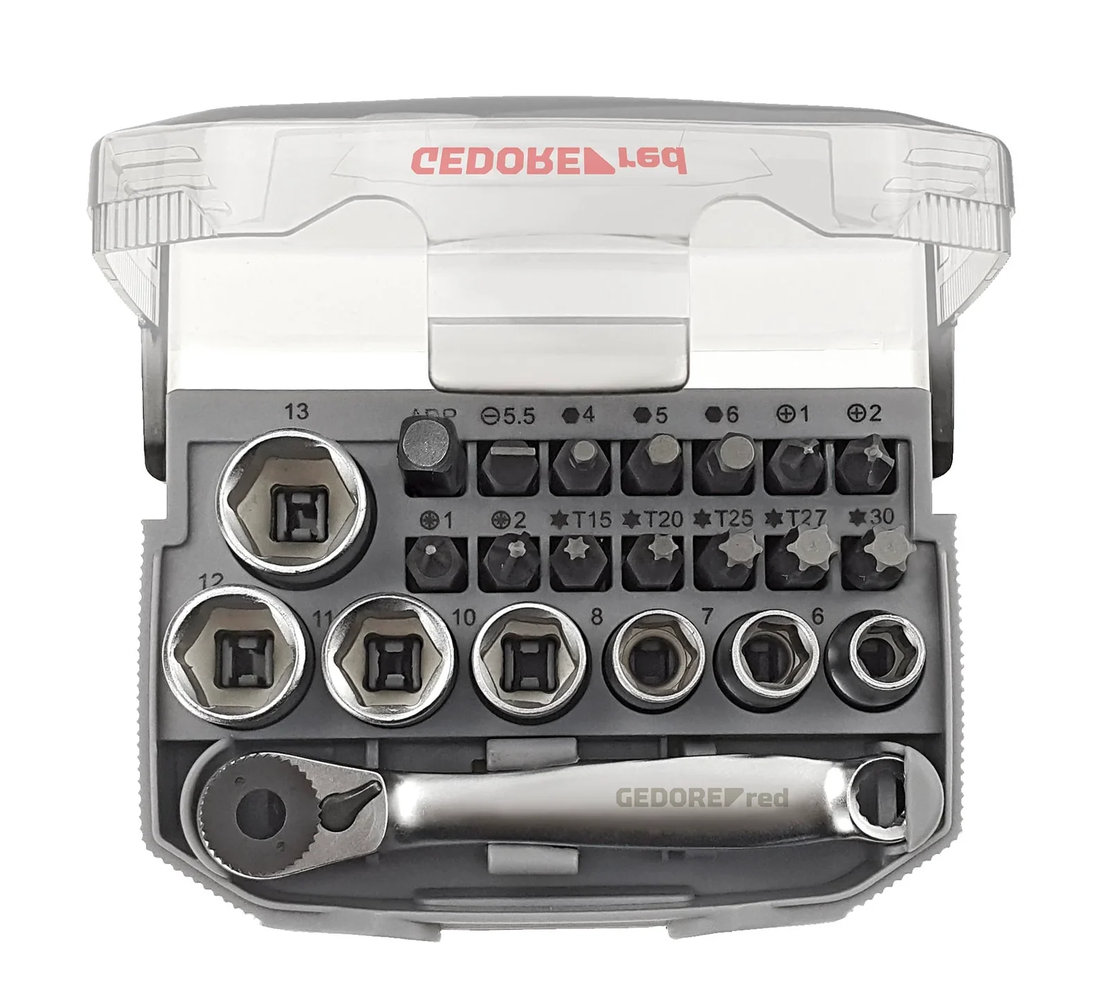 gedr49005023.webp GEDORE RED SOCKET SET 1/4 6-13MM+BITS23PCE - Image 1
