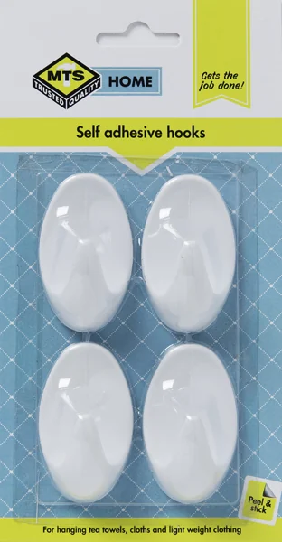 MTS HOME HOOK OVAL PVC WHITE LARGE P/4