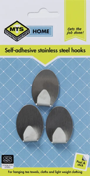 MTS HOME HOOK OVAL S/STEEL SILVER SMALL P/3