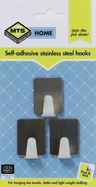 MTS HOME HOOK RECTANGLE S/STEEL SILVER SMALL P/3