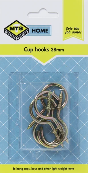 MTS HOME CUP HOOKS BRASS 38MM P/6