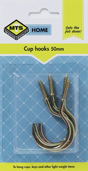 mts0092.webp MTS HOME CUP HOOKS BRASS 50MM P/4 - Image 1