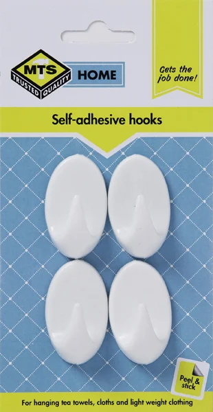 MTS HOME HOOK OVAL PVC WHITE SMALL P/4