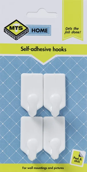 MTS HOME HOOK RECTANGE PVC WHITE P/4